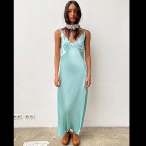 Zara Blue Embroidered silk blend Dress
